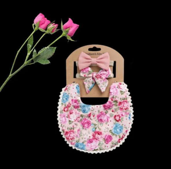 Vintage style double sided newborn bib & headband sets