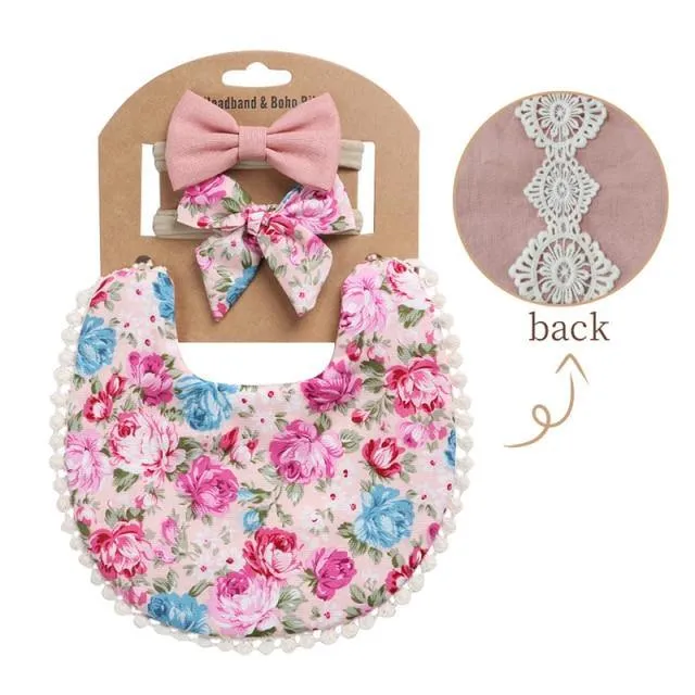 Vintage style double sided newborn bib & headband sets
