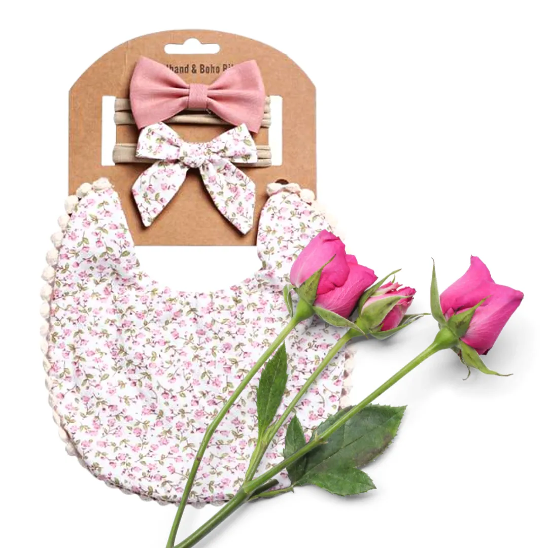 Vintage style double sided newborn bib & headband sets