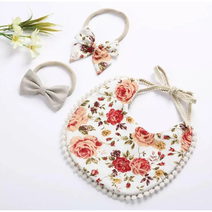 Vintage style double sided newborn bib & headband sets