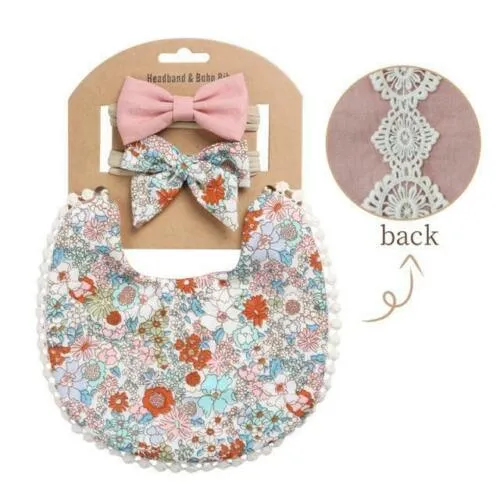 Vintage style double sided newborn bib & headband sets