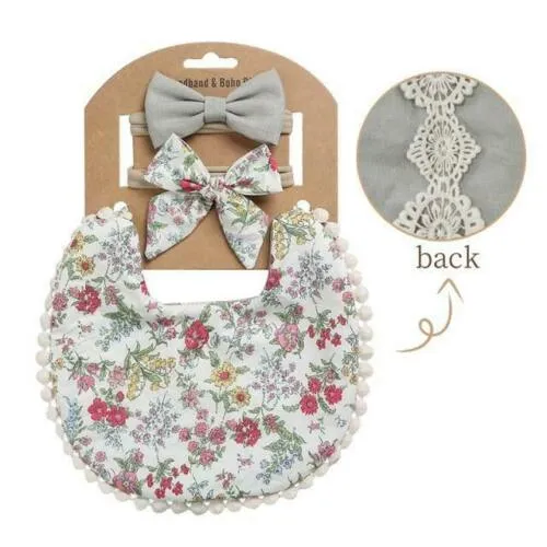 Vintage style double sided newborn bib & headband sets