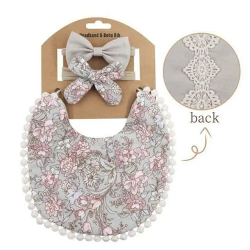 Vintage style double sided newborn bib & headband sets