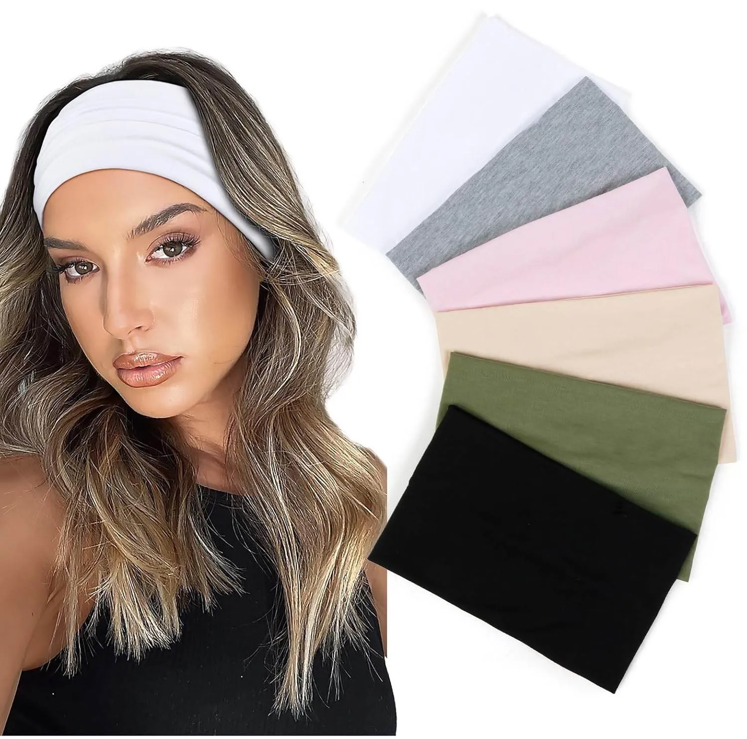 Wide Headbands for Women Non Slip Boho Large Head Bands for Women's Hair Stretchy Hair Bands Accessories for Yoga Fashion Workout Running Head Wraps for Women 6 Pack