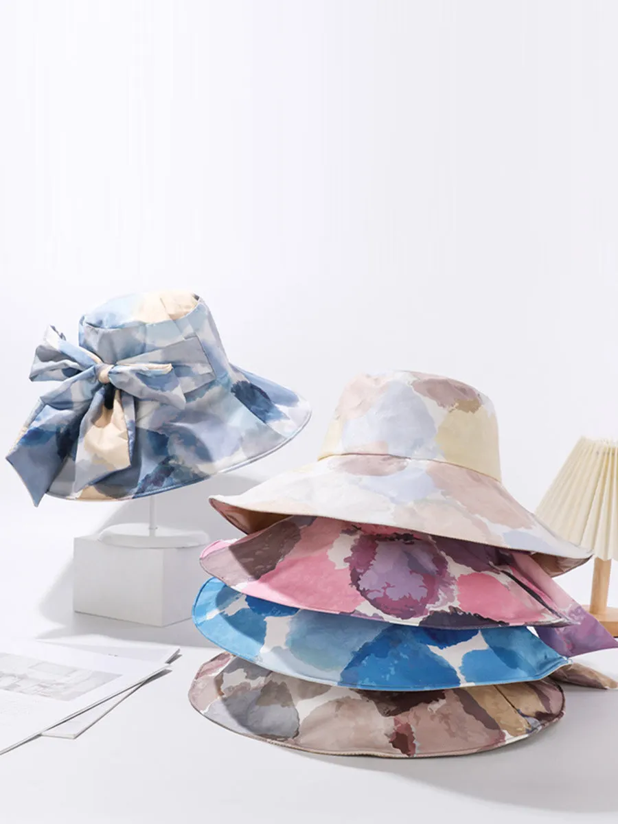 Women Artsy Colorblock Bowknot Sunproof Hat