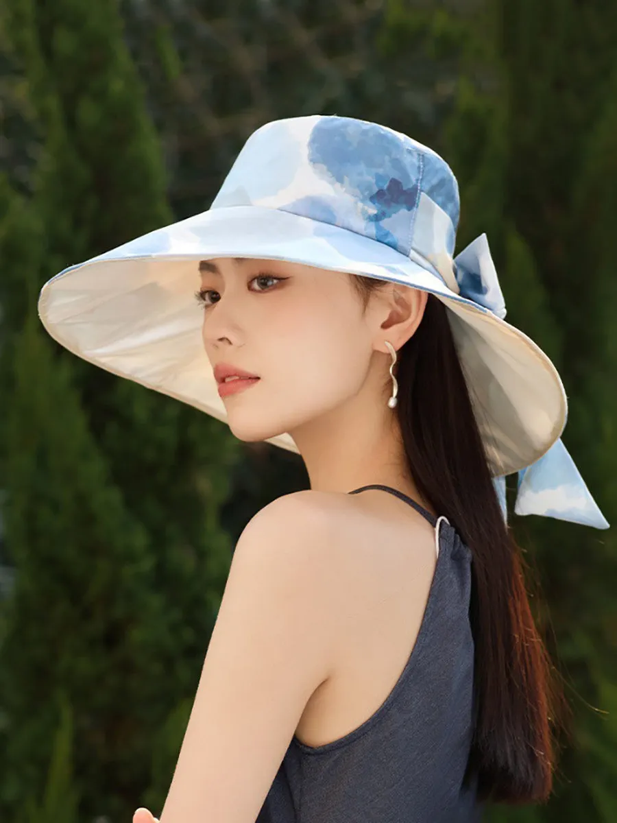 Women Artsy Colorblock Bowknot Sunproof Hat