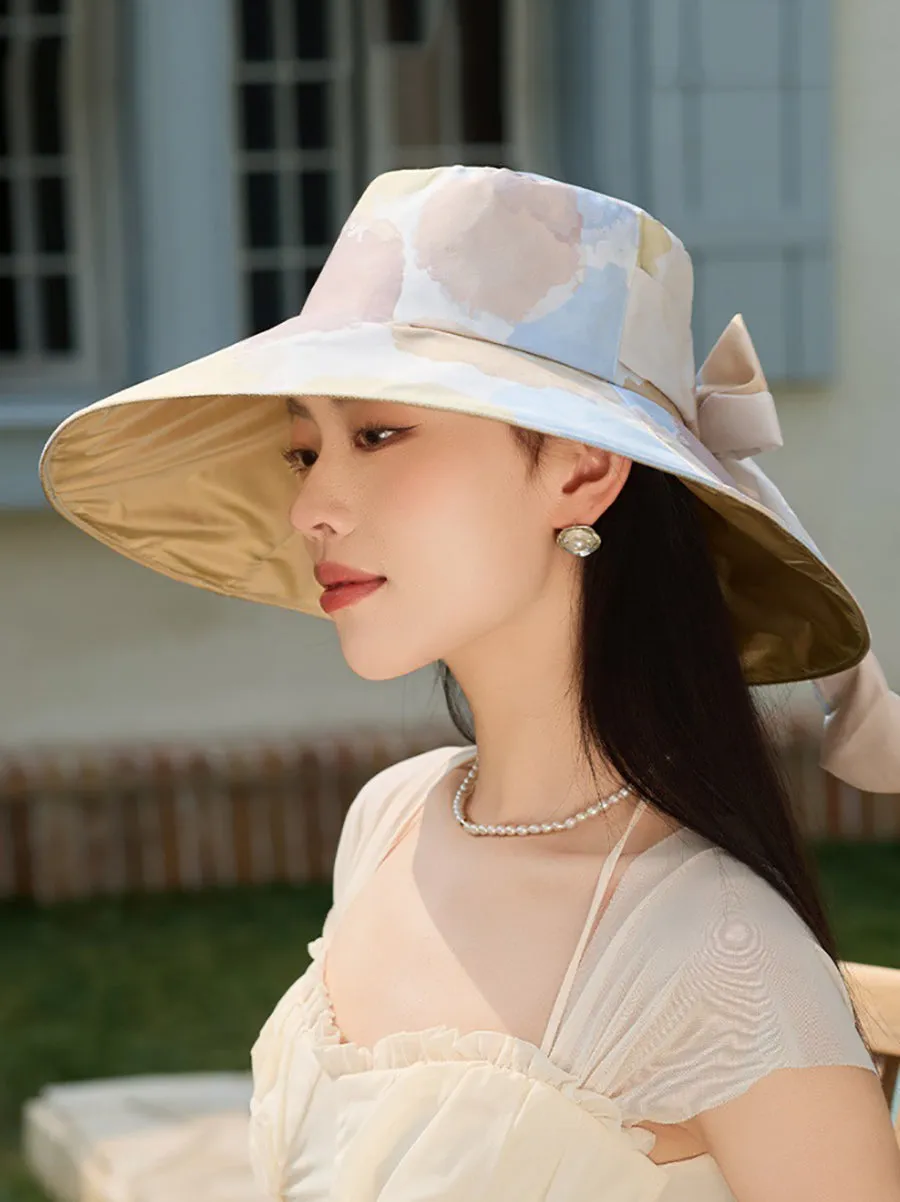 Women Artsy Colorblock Bowknot Sunproof Hat