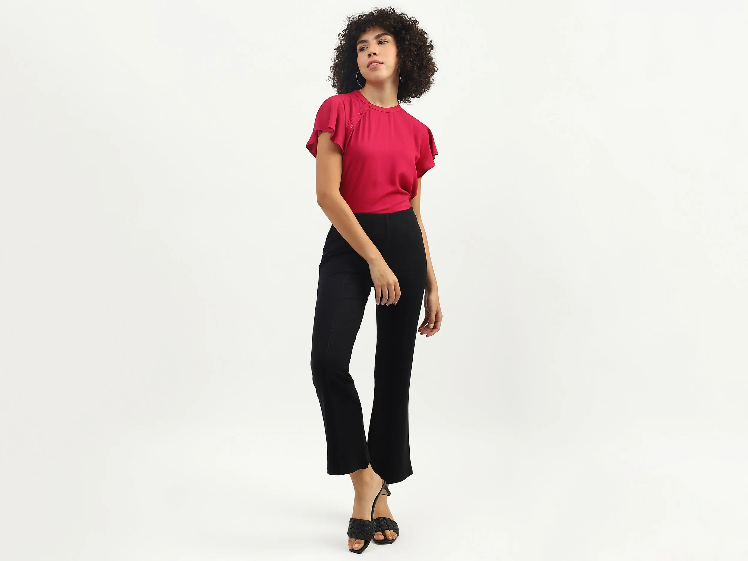 Women Solid Round Neck Top