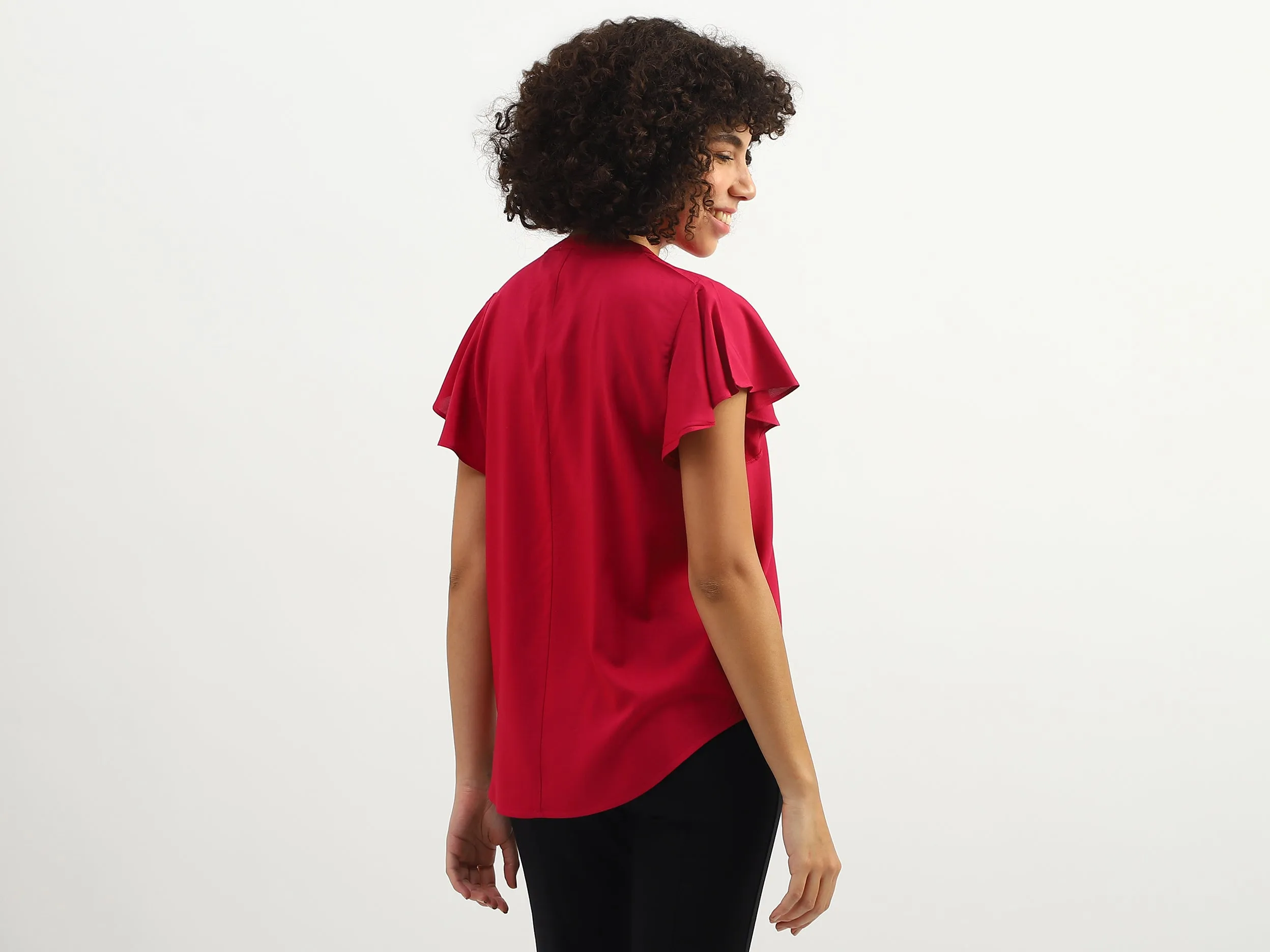 Women Solid Round Neck Top