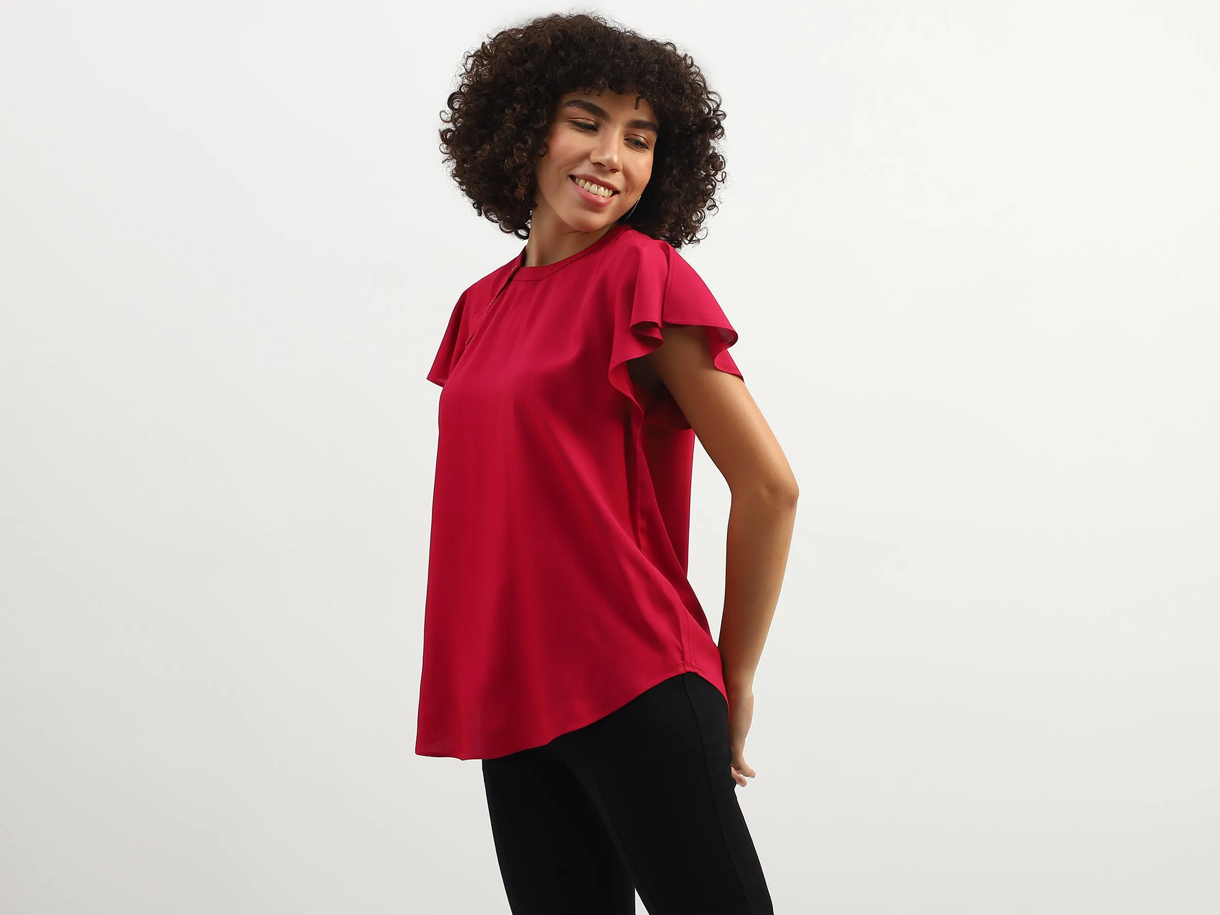 Women Solid Round Neck Top