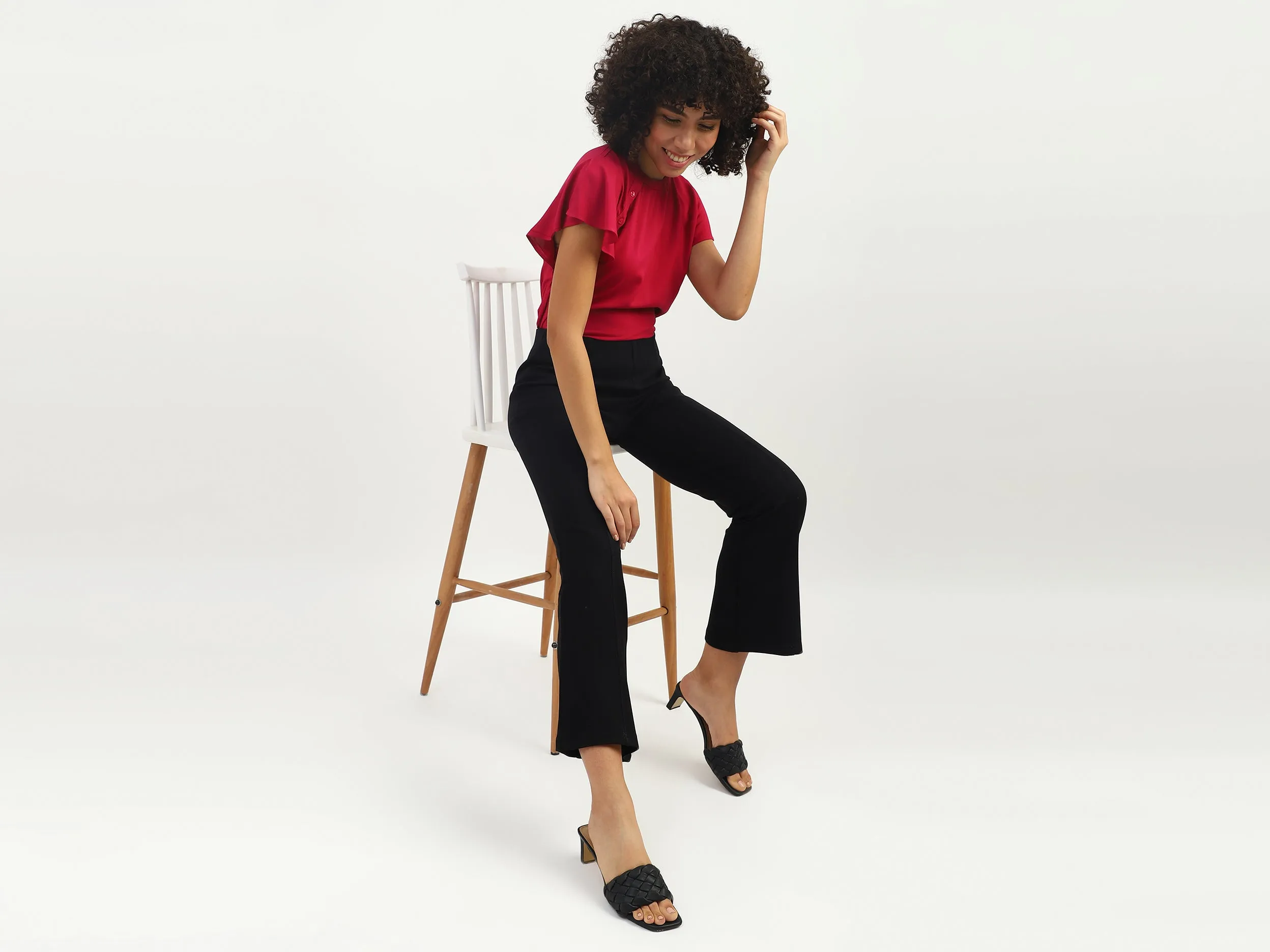 Women Solid Round Neck Top