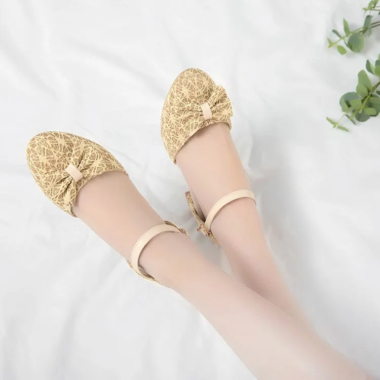 Women's Bow Mary Jane Mid Heels Sandals