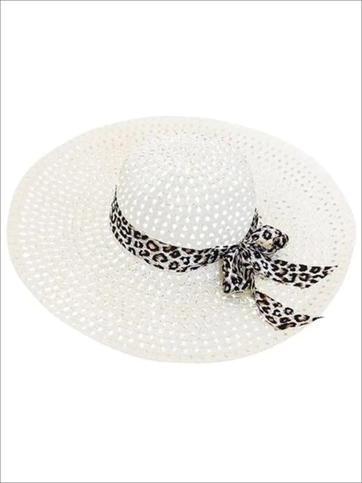 Women's Wide Brim Straw Hat With Leopard Print Ribbon