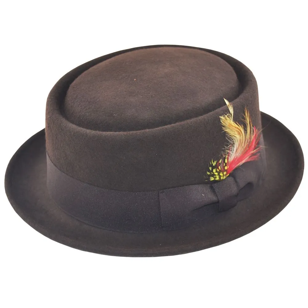 Wool Felt Crushable Pork Pie Hat - Brown